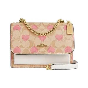 Coach Klare 18 Heart Print Monogram Flap Bag with Chain Strap for Women Flap Shoulder Bag Fashionable Shoulder Bag