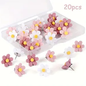 3D Flower Design Push Pin, 20pcs/box Creative Flower Decorative Push Pin, Decorative Resin Flower Push Pin for Photo Wall, Office Supplies, Floral Design