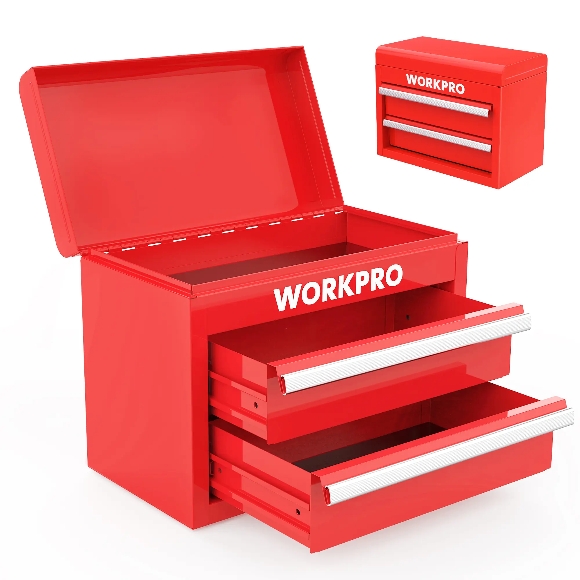 #fathersdaygift WORKPRO Mini Metal Tool Box with 2 Drawers and Top Storage, Small Tool Chest with PVC Liners and PP Feet Pads, Cold Rolled Steel Toolbox with Magnetic Tab