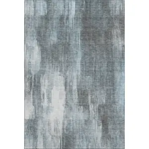 HomeRoots 9x12 ft. Teal & Ivory Abstract Transitional Stain Resistant Washable Machine-Made Rectangle Area Rug with UV Protection, Stain Resistant Rugs, Washable Area Rugs