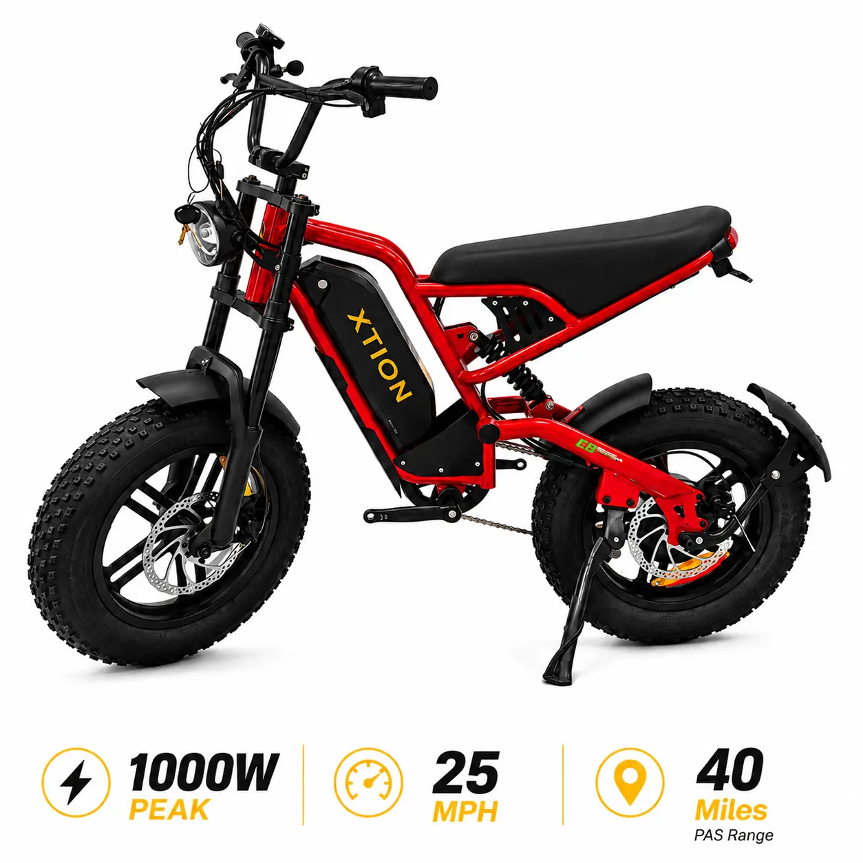 2026 Upgraded All-Terrain Fat Tire Electric Bike for Adults, 1000W Peak Power, 25MPH Electric Bicycle, Up to 40 Miles PAS Range,Front & Rear Disc Brakes, 3 Riding Modes for Commuting & Outdoor Leisure