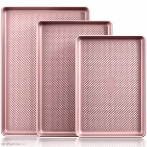 Diamond-Texture Baking Sheet Pan Set, Non-Stick Cookie Sheets, Teflon-Free Heavy Duty Bakeware - 3 Sizes, Baker, Pink Kitchenware CookingAUrbanNook2AB12PeakVibe
