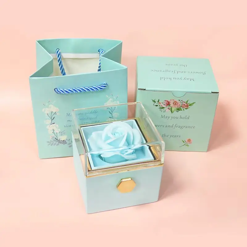 Rotating Rose Box   Light Blue