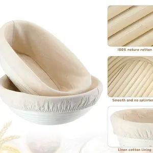 Sourdough Banneton Proofing Basket Set 9 Inch Round and 10 Inch Oval Bread Proofing Baskets with Linen Liners