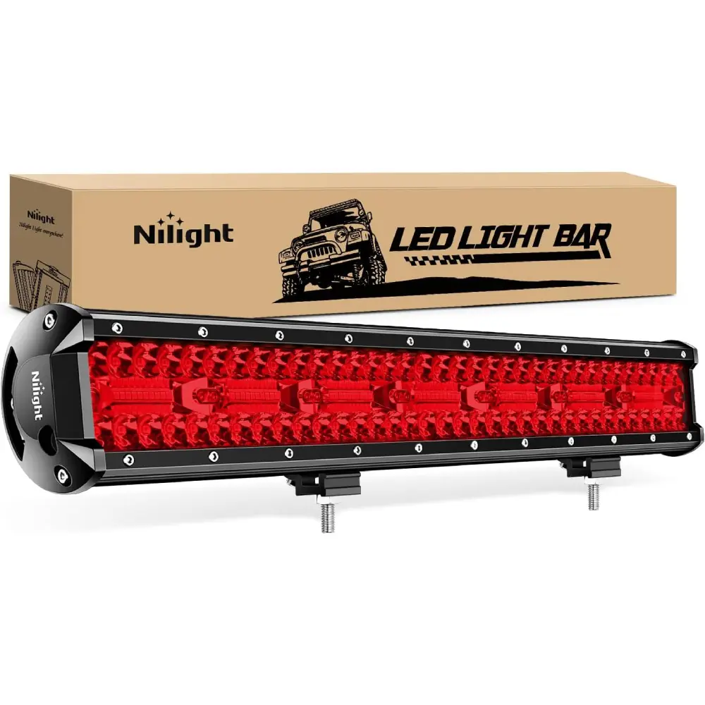 Nilight 20in 420W Red Triple Row LED Light Bar, 42000LM Combo Beam, IP67 Rated Adjustable Waterproof Aluminum Cover, Cooling Fans, Universal Fit for Off-Road/Fire Engine, LED Work Light for Night Fishing, Light Bar Car