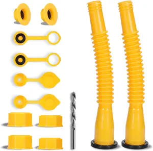 Upgraded Gas Can Spout Replacement, Leak-Proof Gas Can Nozzle, 2-Kit Durable HDPE Material Spouts, Complete set with Flexible Nozzles, Vent Cap, Drill Bit, Easy Install, Fit most 1/2/5/10 Gal Oil Cans