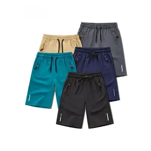 5pcs Boys Summer Sports Shorts Polyester 95 Elastane 5 Slight Stretch Solid Color Regular Fit Drawstring Zip Pockets Ages 12 Under Outdoor