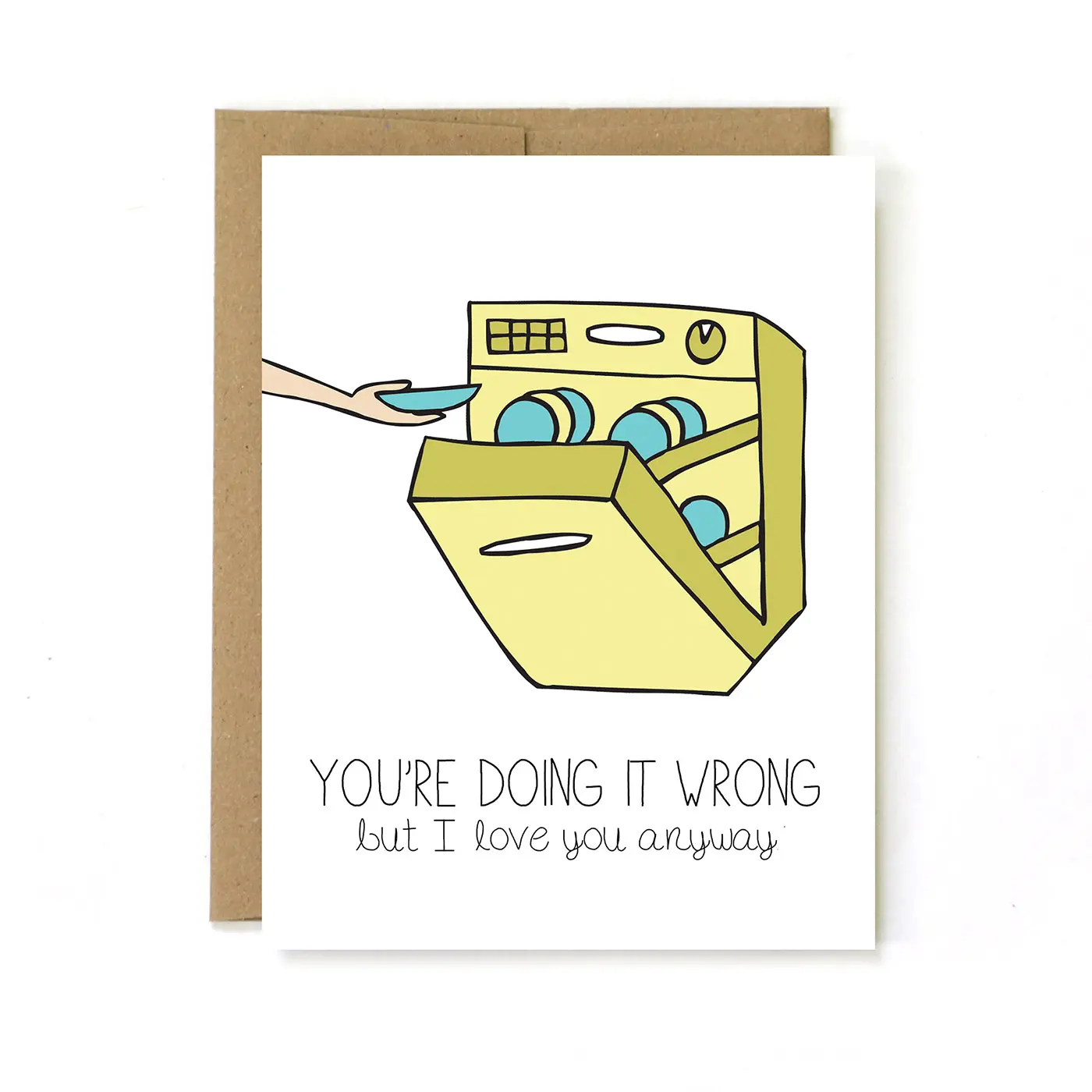 Funny Valentines Day Dishwasher Card for Loading the Dishwasher Wrong - Professionally Printed 5.5"x4.25" Heavyweight Recycled Cardstock with Kraft Envelope