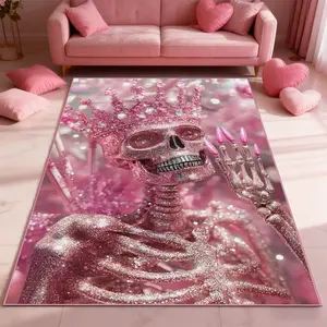 Y2K Style rug, Boho Graphic Rug, Decorative Rug, 1 count living room carpet, soft non-slip floor mat, Y2K  Pink Skull pattern, Valentine's Day decoration mat, Valentine's Day gift, suitable for living room, bedroom, kitchen, bathroom, study, room decor.