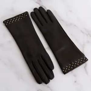 Leather Touchscreen Gloves with Stud Cuff tiktok top