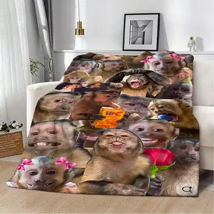 Funny Monkey Emoji Blanket, Y2K Sweet Cool Style Warm Cover, Soft Skin-Friendly, Fluffy Blanket, Multifunctional Nap Blanket for Bedroom Dorm Room Decor, Cozy Throw Blanket