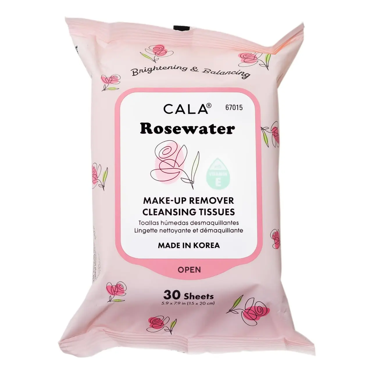 CALA Rosewater Micellar Water Makeup Remover Cleansing Tissues - 30 Sheets, Daily Hydrating, Soothing Moisturizer Wipes, Gentle for Sensitive & All Skin Types, Boosts Smooth Radiant Complexion, Single Item