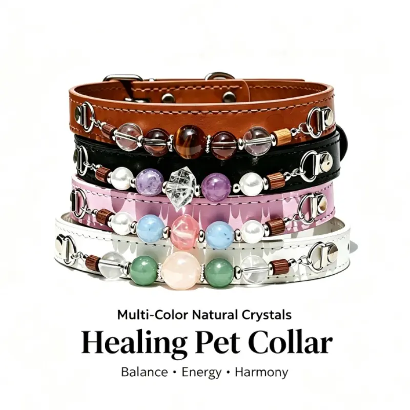 Unisex Healing Crystal Pet Collar with Natural Stone Beads for Calm & Protection, Adjustable Size Crystal Jewelry Accessory for Dogs Cats, Suitable for Everyday Wear, Crystal Beads