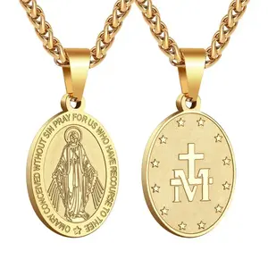 18K Gold Virgin Mary Necklace | Tarnish Free Miraculous Medal Pendant | Christian Faith Jewelry