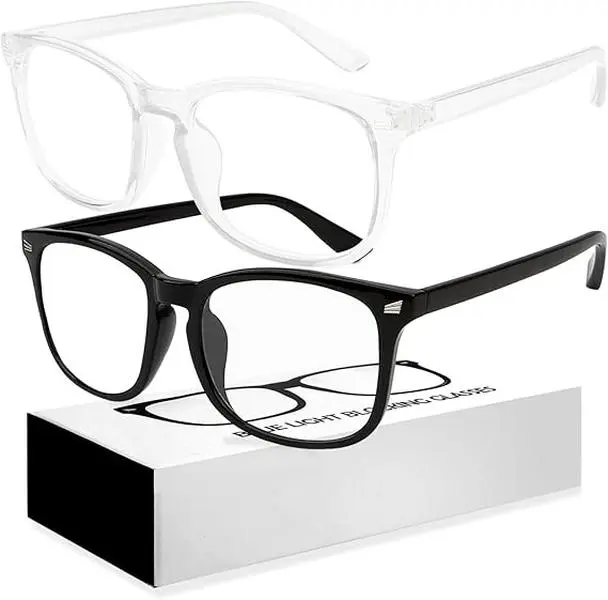 Women's 2-Pack Fashionable Full-Rim Plastic Round Bluelight Computer Glasses - Lightweight Transparent Lens Classic Frames, Nerd Look Eyewear for Outdoor Activities, Festive Holiday Party Gift