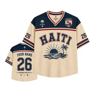 Personalized Haiti Crop Top Jersey, Custom Name Number Island Pride Shirt, Uinsex Haiti Fan Sports Tee, Blue Red Game Day Top
