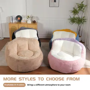 Oversized Bean Bag Chair Sofa, Multicolor Faux Fur Lounger, Shredded Foam Filled Couch, No Assembly Required