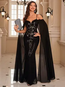 Cold Shoulder Contrast Sequin Prom Dress