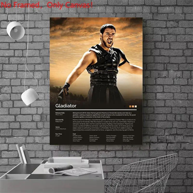 1 piece/set frameless canvas painting print poster, Classic Movie scenes Poster art，Gladiator Movie Poster， a perfect gift for Movie loves, ideal gift for bedroom, living room, dorm hallway, kitchen, mural, wall decoration, room decor