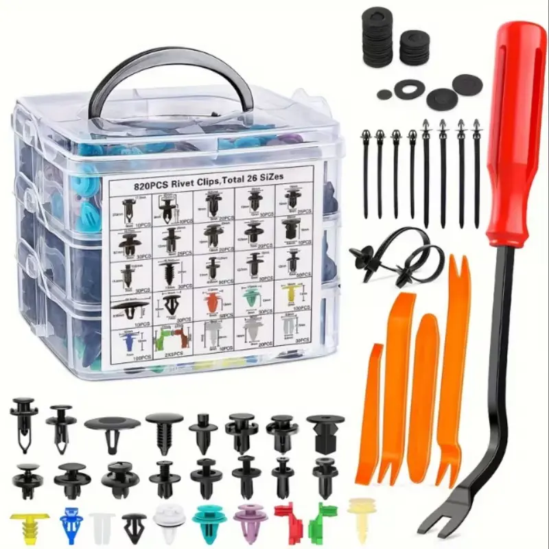 Automotive Fastener Set, Car Accessories, Car Clips Kit, Value Pack 725/925pcs, Bumper Mount Clips Plastic Rivets Tailgate Handle Bar Clips, 26 Popular Sizes, Universal Body Rivets, Fasteners, Clips Suitable for Bumpers, Doors, Fenders