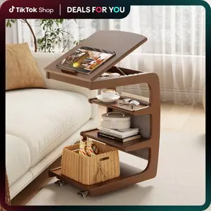 【HOT】Rolling Side Table – Solid Wood Mobile Side Table with Wheels, Adjustable Sofa Table for Living Room, Bedroom, and More, Trending Pick, Influencer Favorite