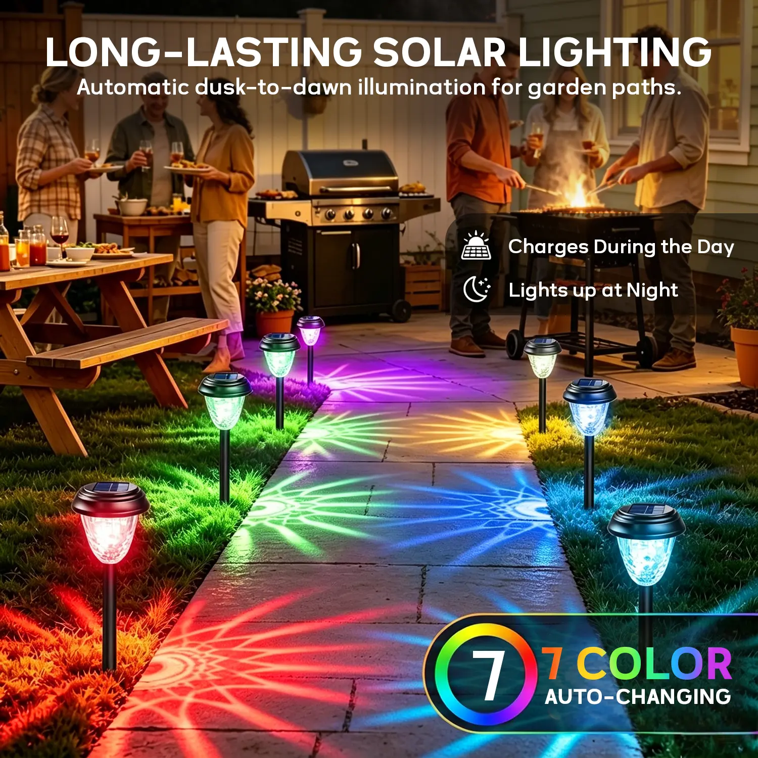 2/10-Pack 2026 Upgraded Mandala Pattern Solar Landscape Pathway Lighting, Solar Powered Lamp with Glass Lenses, Stainless Steel Stake, RGB Color Changing + Warm White, Auto-On/Off, 8-12 Hrs Long Run Time, IP65 Waterproof for Yard Walkway
