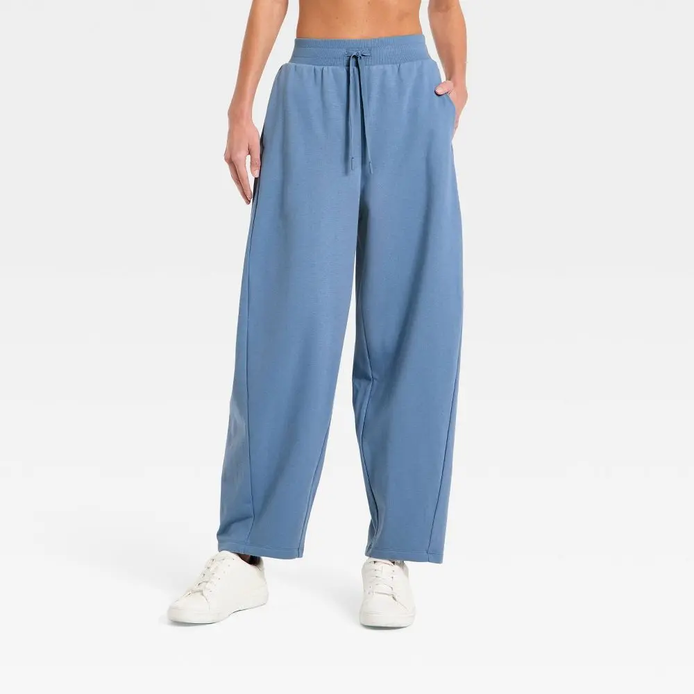 Women's Active Comfort French Terry High-Rise Barrel Leg Sweatpants - All In Motion Athletic Sweatpants Casual Street Sweatpants