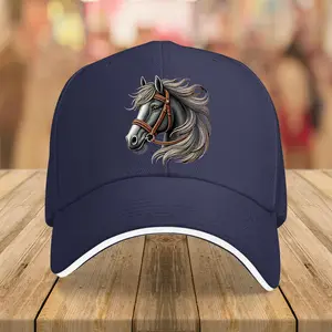 Vintage Washed Dad Hat with Horse Design, Adjustable Polyester Baseball Cap, Sun Protection, Lightweight, Casual Style, Hand Wash or Dry Clean, 24" Baseball