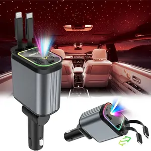 Summer Activities:4-in-1 Super Fast Retractable 66W Car Charger with Starry Sky Projection Night Light, Car Ambient Light, Fast Car Charger for iPhone 17/16/15/14/13/12/11 And Android (Dark Gray)fathersdaygift