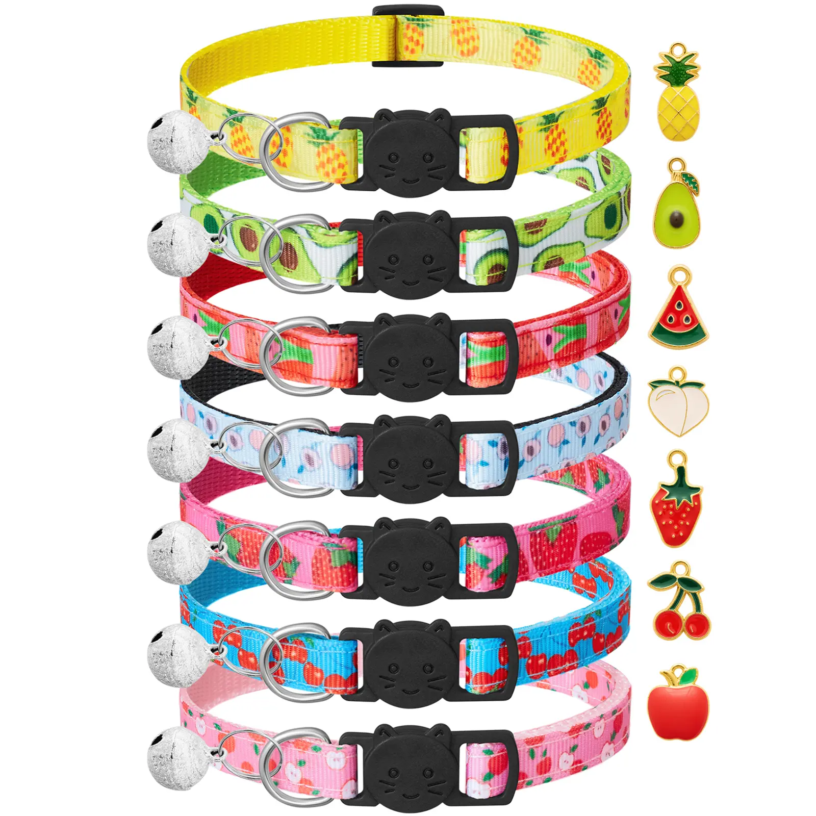 7 Pack Breakaway Cat Collars with Bells & Fruit Pendants,Safety Kitten Collar,Adjustable,Ideal for Girl Cats Boy Male Cats Pet Supplies,Accessories,Gifts