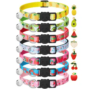7 Pack Breakaway Cat Collars with Bells & Fruit Pendants,Safety Kitten Collar,Adjustable,Ideal for Girl Cats Boy Male Cats Pet Supplies,Accessories,Gifts