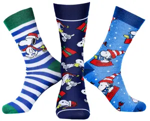 Peanuts Snoopy Holiday Themed 3 Pack Adult Crew Socks