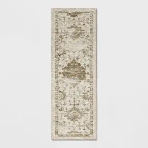 2'4"x7' Washable Vintage Tufted Distressed Runner Rug Tan - Threshold