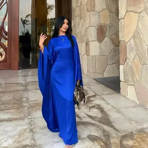 Satin Butterfly Robe Inner Belt Muslim Women Long Dress Summer, Dubai Turkish Islamic Clothing Ramadan Eid Robe summer outfits Maxi Modestdresses Caftan