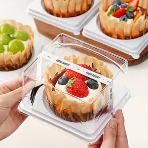 4-Inch Transparent Plastic Mini Cake Box with Fork and Lid, Ideal for Mousse, Cakes, Parties, Valentine's Day, Mother's Day Baking Supplies