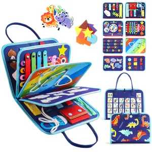 Toddler Busy Board Montessori Toy - 1 Count with Zipper, Button, Jigsaw Puzzles, Calendar - Preschool Fine Motor Skill Learning Educational Toy for Kids
