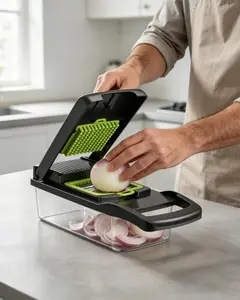 14-in-1 multifunctional food cutter with 8 blades and storage box, ideal for dicing and slicing fruits and vegetables