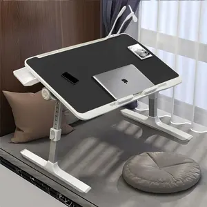 Laptop Bed Desk, X-Large Leather Adjustable Computer Bed Table Tray, Foldable Laptop Lap Desk for Bed Sofa Couch Floor Writing Eating Working with Drawer 2 Movable Stoppers