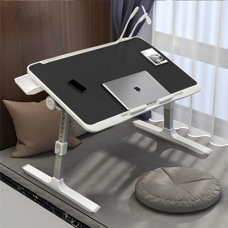 Laptop Bed Desk, X-Large Leather Adjustable Computer Bed Table Tray, Foldable Laptop Lap Desk for Bed Sofa Couch Floor Writing Eating Working with Drawer 2 Movable Stoppers