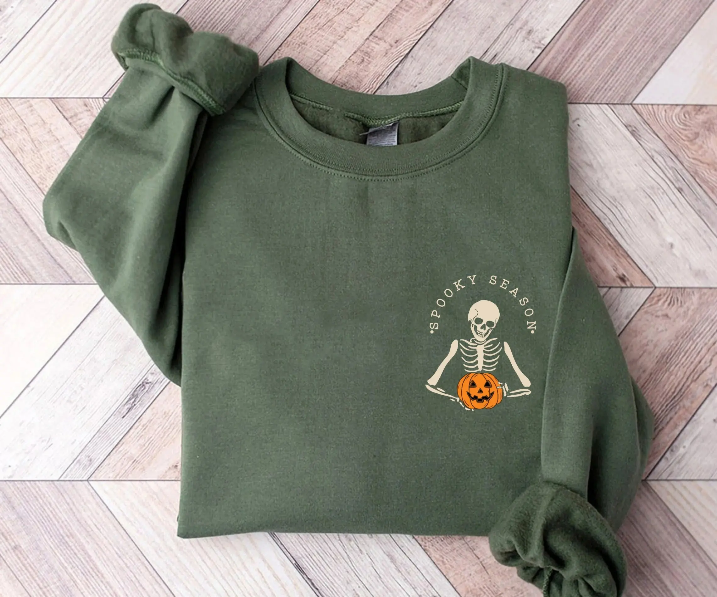 Spooky Season Sweatshirt, Minimal Skeleton Pocket Crewneck, Halloween Graphic Sweatshirt, Cozy Fall Spooky Apparel, Cute Autumn Outfit, Halloween Gift for Women & Men