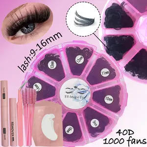 Large Capacity 1 Box, 1000 Pcs DIY Eyelashes, Fluffy Volume Eyelashes, Makeup, 40D, Mixed Lengths 9-16mm, D Curl, Includes Glue, Sealant, Remover, Tweezers, Brushes, Eye Pads, Reusable DIY Single Cluster Lashes, Perfect Gift, For Daily Life & Party