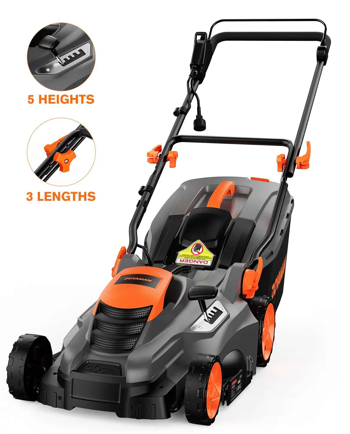#sohochic DOVAMAN LA16M 16-Inch 13A Electric Lawn Mower with Pure Copper Motor, 5 Cutting Heights, Foldable Handle, 13 Gallon Grass Bag, Mulching Function