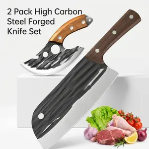 2PCS Butcher Knife Meat Cleaver Set, Sharp Lightweight Viking Knife , Full Tang Ergonomic Handle for Home Cooking, Outdoor BBQ, Meat Cutting, Ideal Gift for Men & Women