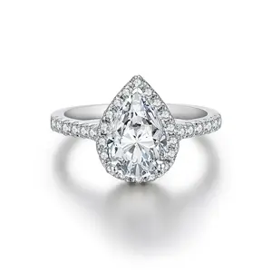 2CT Pear Cut Synthetic Moissanite Rings For Gift 925 Sterling Silver Engagement Wedding Anniversary Ring R062