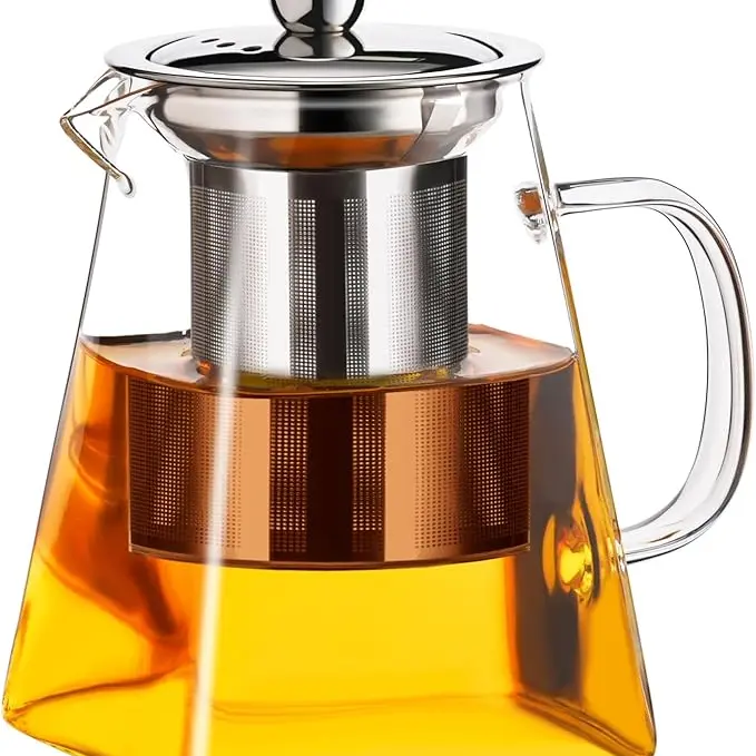 18.6oz Borosilicate Glass Teapot for Stovetop, Tea Kettle with Removable 18/8 Steel Infuser, Looseleaf Ready for Blooming Tea & Everyday Use
