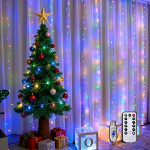 1set 9.8ft x9.8ft 300 LED Curtain Fairy Lights, USB Plug in 8 Lighting Modes Fairy Lights Remote Control Curtain Lights, Warm White & Multicolor String Lights for Bedroom Backdrop Wedding Party Xmas Indoor & Outdoor Decoration