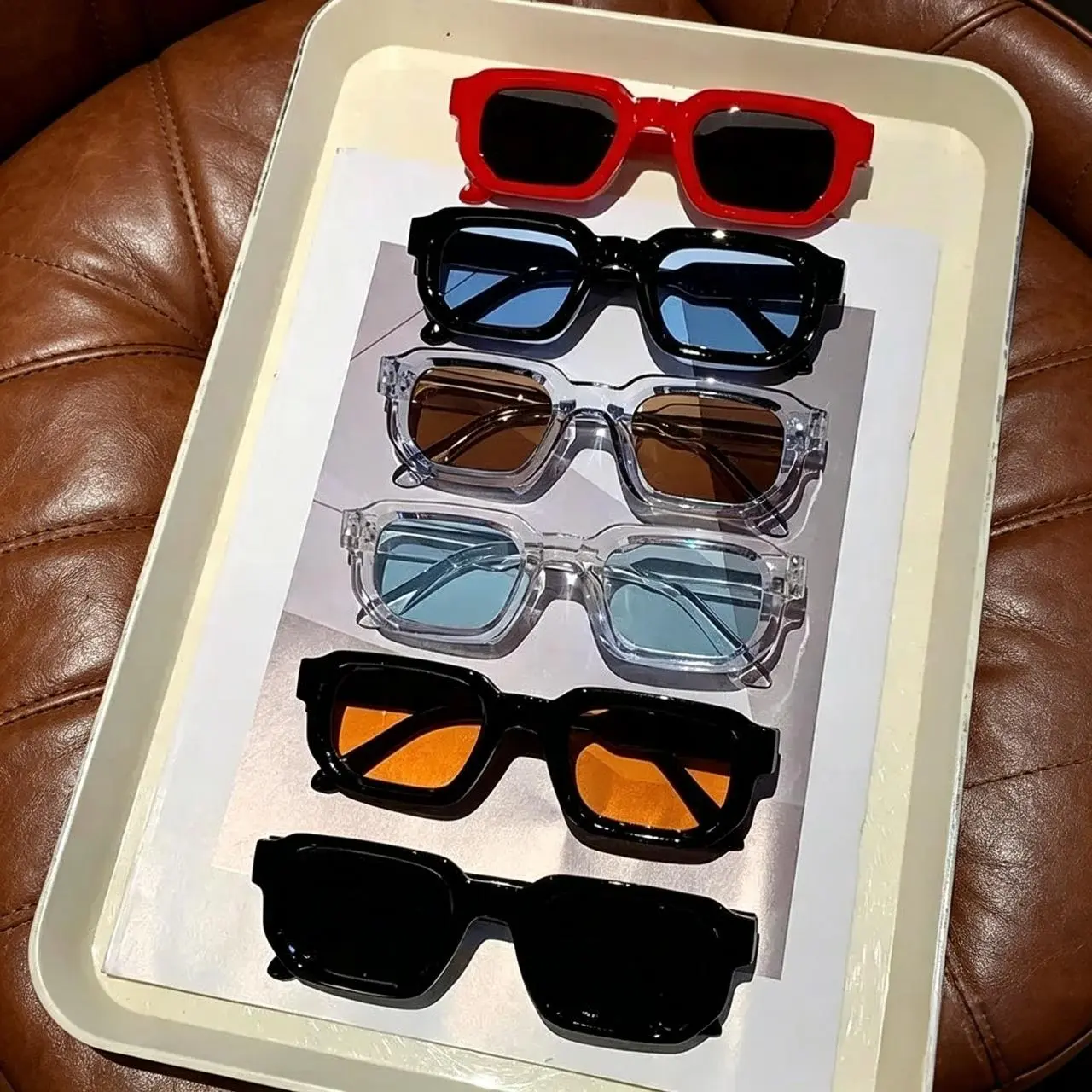 6-Pack Vintage Rectangle Sunglasses for Men and Women, UV400 Protection, Retro Fashion Lightweight Eyewear, Ideal for Driving, Travelcontemporary style wear