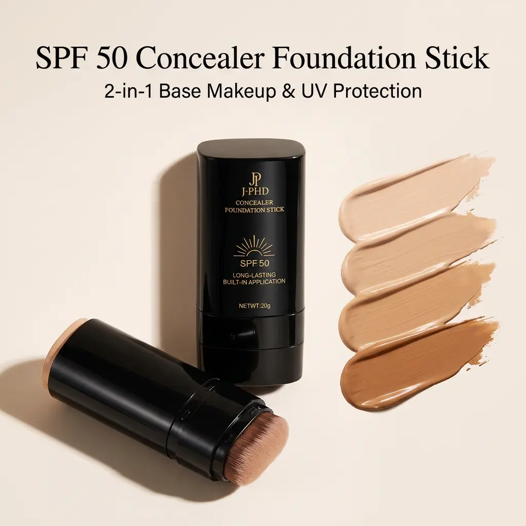 3-in-1 SPF Sunscreen Concealer Stick with Brush WheatShade Waterproof Flawless Coverage Hydrating Longwearing Foundation for Women & Girls Makeup Lightweight Matte flawless filter for Acne Scars Dark Circles Blemish Eraser Cream Base Makeup Cosmetic Daily