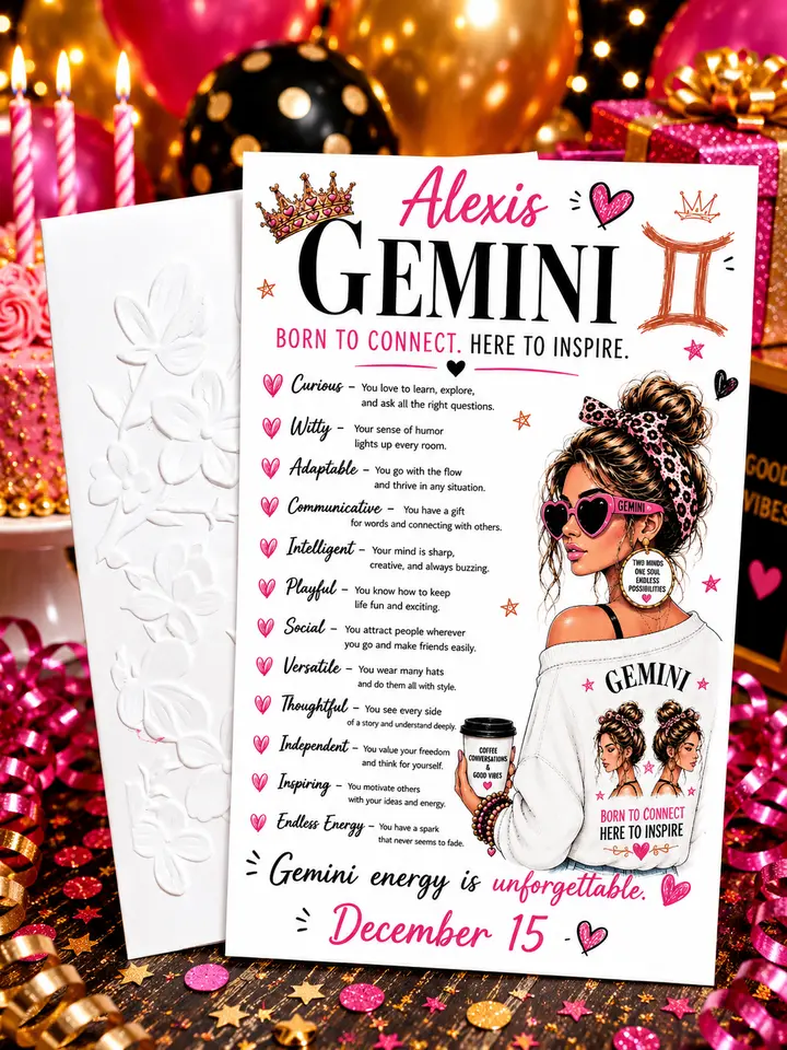 Personalized Gemini Birthday Card