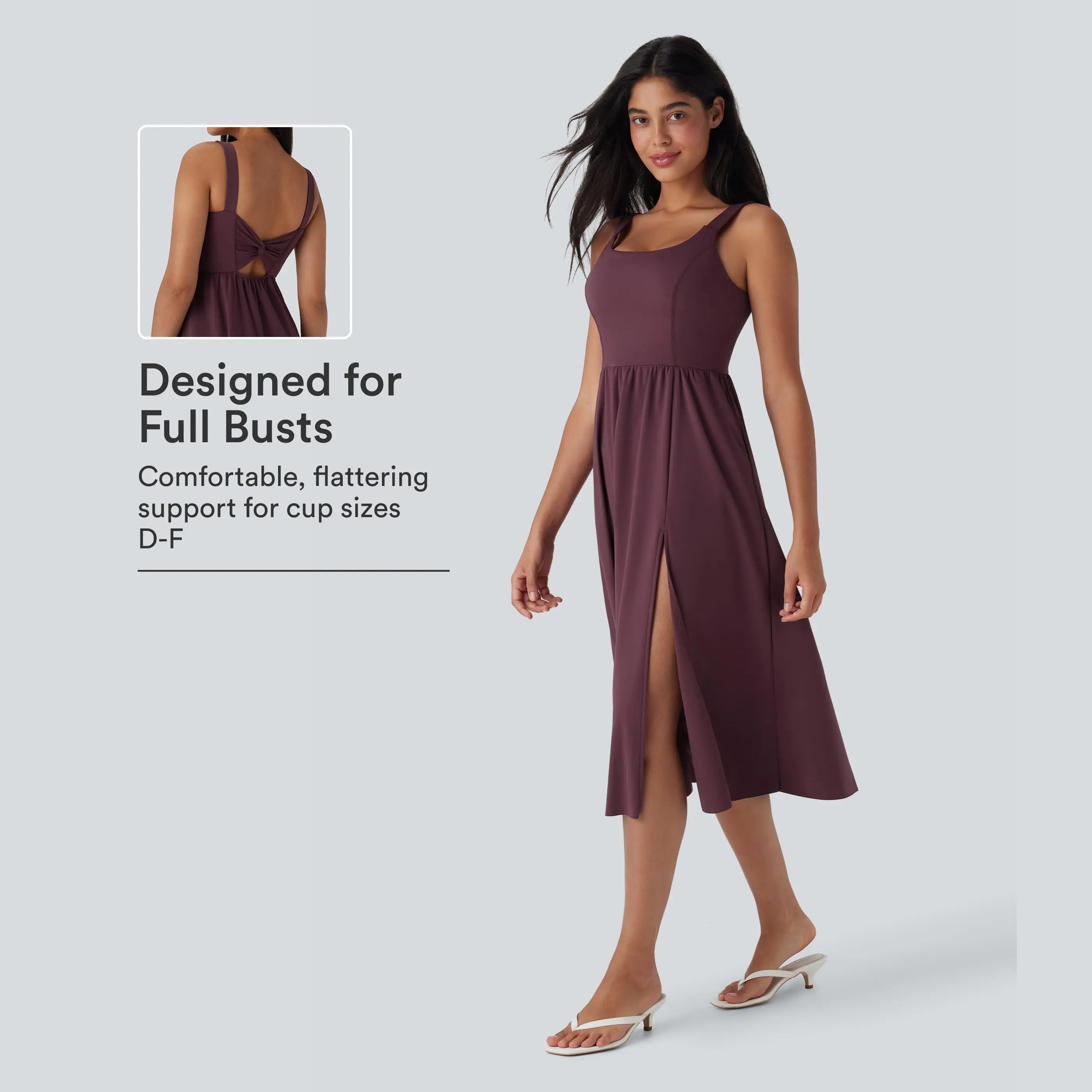 Halara SoftlyZero Airy Padded InstantCool Midi Casual Dress with Pockets DD-F Cups